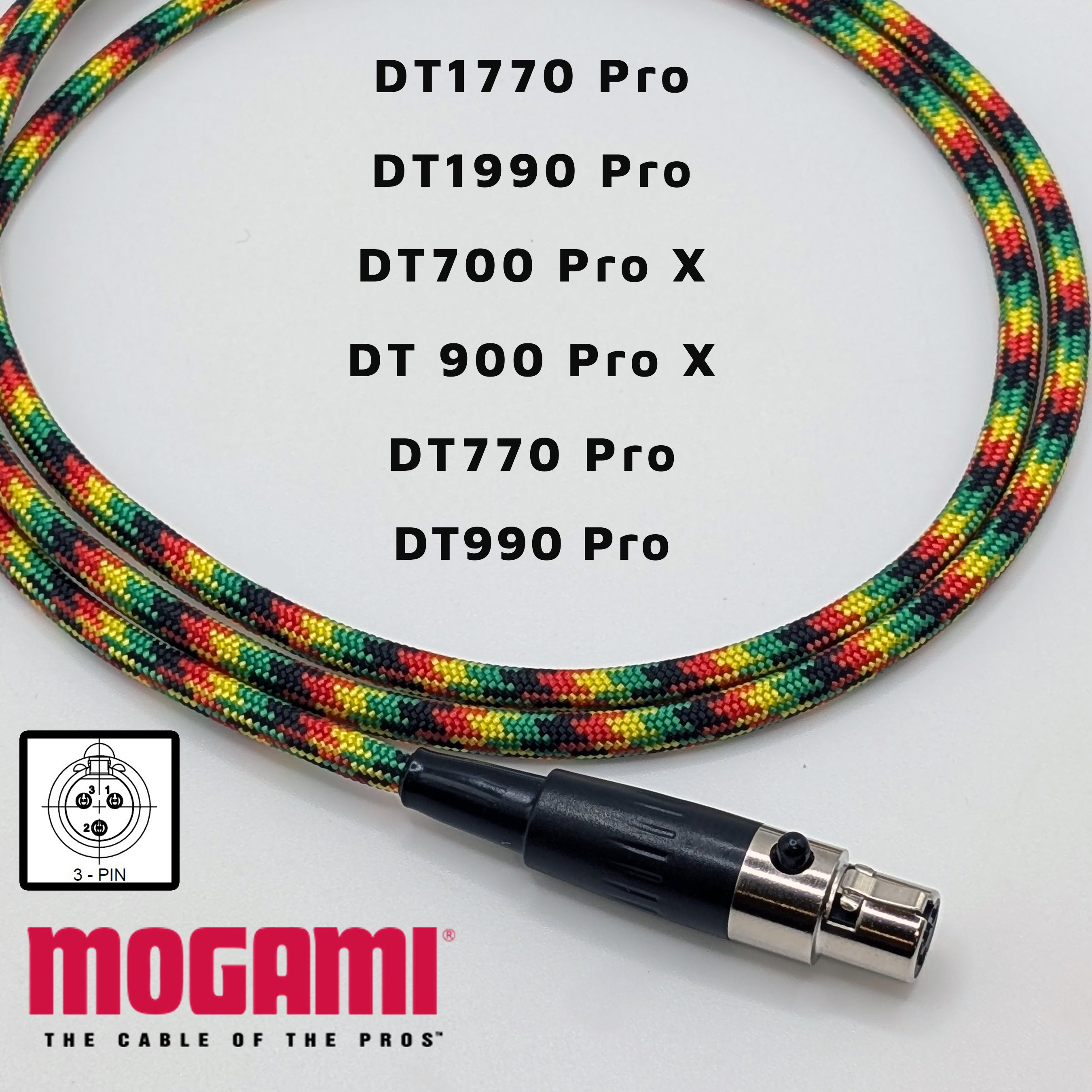 Beyerdynamic DT1770 Pro / DT1990 Pro / DT700 Pro X / DT900 Pro X - 3 Pin Mini XLR Headphone Cable - Mogami 26AWG